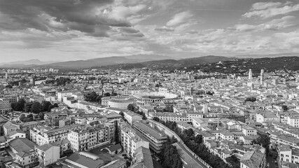 Italy, September 22, 2024: Panoramic aerial view of the city of Verona in Veneto. Also called the city of love with its arena and the Adige river