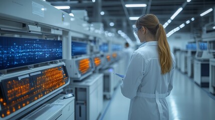 Advanced laboratory conducting CRISPR research with scientists analyzing data on screens