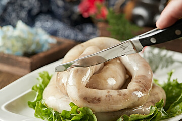 Boiled traditional Mongolian mutton sausage, mutton sausage, and mutton white sausage