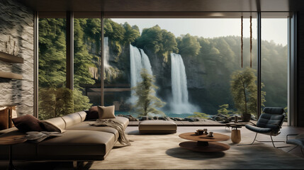 Living room interior with large window