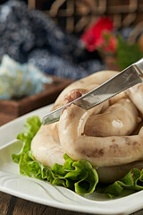 Boiled traditional Mongolian mutton sausage, mutton sausage, and mutton white sausage