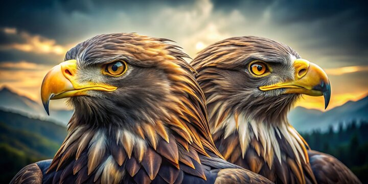 The magnificent two-headed eagle symbolizes strength and unity, gracefully soaring amidst nature's stunning beauty,