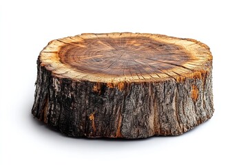 Tree stump wood, log trunk, wooden, isolated on white backdrop. Generative Ai