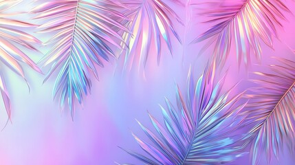Abstract tropical leaves with iridescent colors.