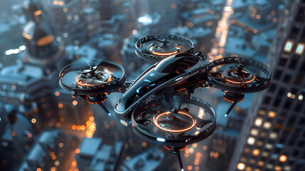 A small drone flying in the sky, surveillance, espionage. Neural network AI generated art