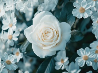 White Rose Surrounded by Flowers,
