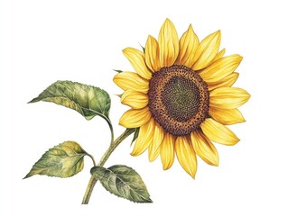 Naklejka premium Sunflower with Green Leaves