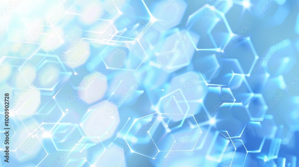 Poster a blue background with a lot of hexagons and squares