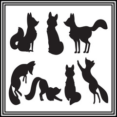 Fox silhouette set in different position
