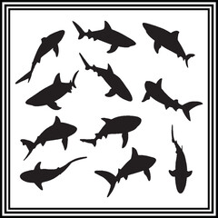 Shark silhouette illustration set isolated on white background