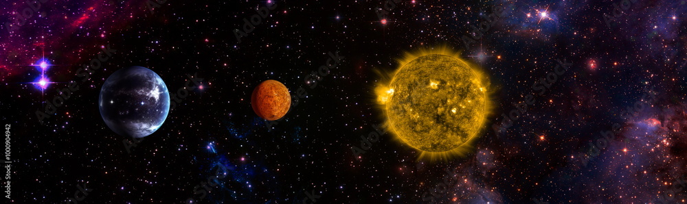 Wall mural stars of a planet and galaxy in a free space. .magic color galaxy. infinite universe and starry nigh