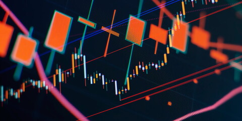 Technical analysis on the monitor of a computer. Fundamental and technical analysis concept.