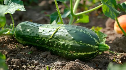 Obraz premium A beautiful belted cucumber in a sunny area