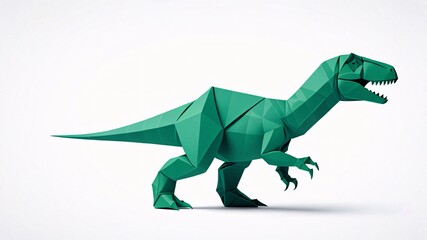 Fototapeta premium Green origami dinosaur on white background.