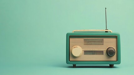 Obraz premium A vintage radio on a turquoise background.