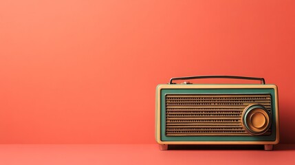 A vintage radio on an orange background.