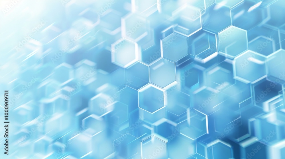 Poster a blue background with many hexagonal shapes