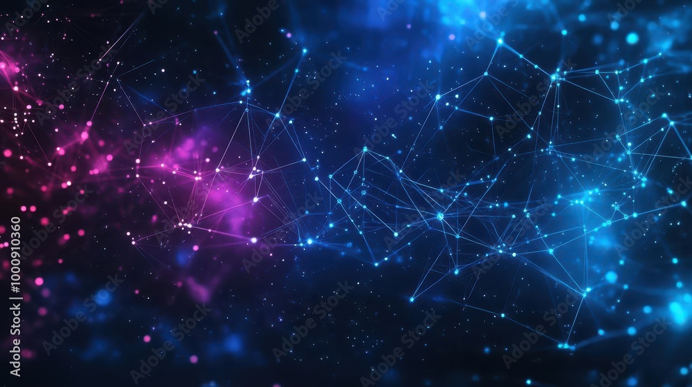 Poster glowing network connections, digital nodes, deep space colors, abstract futuristic tech
