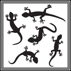 Collection of lizard silhouette set isolated on white background