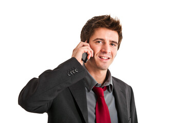 Naklejka premium Smiling businessman talking on phone