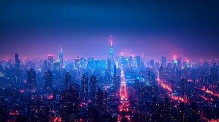 Fototapeta premium Vibrant City Skyline at Night with Illuminated Lights