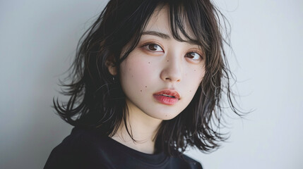 Portrait of an Asian Woman Highlighting Feminine Beauty and Elegance