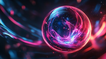 A glowing orb of light, with pink and blue energy swirling inside.