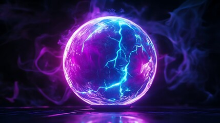 Fototapeta premium A glowing pink and blue orb with electric currents.