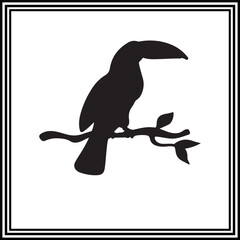 Black silhouette of a cute toucan sitting on branch. © Ridwan arts & icons