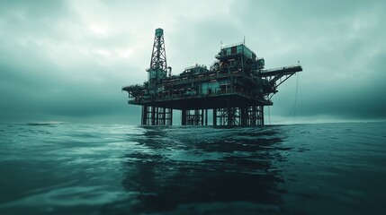 Abandoned Oil Rig Surrounded by Ocean Waves