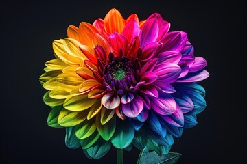 Pink and yellow dahlia flower against a black background
