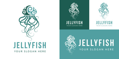 Jellyfish logo graphic design concept. Editable sea jellyfish element, can be used as logotype, icon, template in web and print © Marina Storm