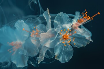 Obraz premium Yellow tulips. Floral background. Flowers in curls of smoke. Close-up. Nature. 