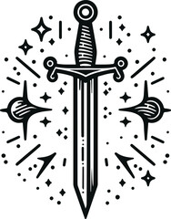 Monochrome Cosmonaut Sword Icon Concept Vector Illustration Design Silhouette Style On Isolated White Background