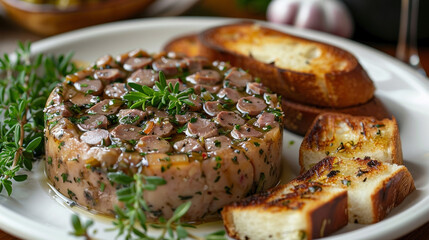 Herb-Encrusted Pâté de Foie Gras with Herb-Infused Butter and Garlic Toast