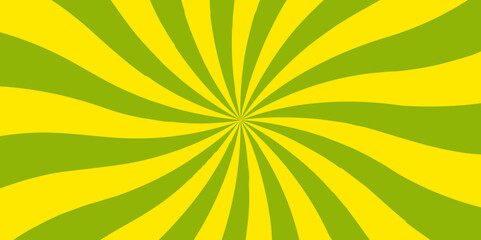 Abstract yellow and green background with rays retro starburst abstract. Sunburst background vector illustration pattern beam rays. Spiral radial striped backdrop design.	
