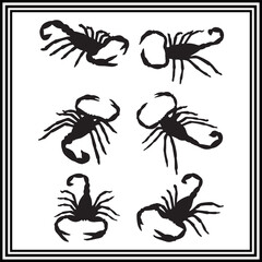 Scorpion vector black silhouette set.