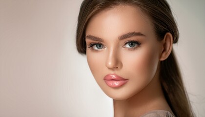 Fototapeta premium Close-up of a beautiful woman with flawless skin and captivating eyes,