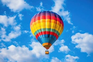 Naklejka premium photo of a hot air with colorful strip balloon in blue sky