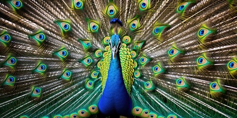 Obraz premium A beautiful peacock with its feathers spread out