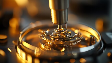 A watchmaker is using a screwdriver to work on the intricate gears of a watch.