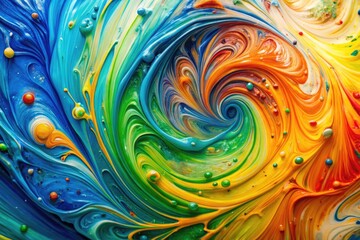 Abstract multicolored paint texture background featuring blended, swirled, and splattered strokes of vibrant blue, green, yellow, and orange hues on a neutral white surface.