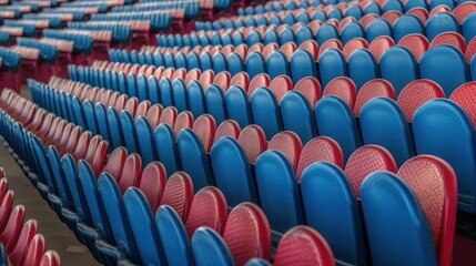 Fototapeta premium Rows of Blue and Red Stadium Seats