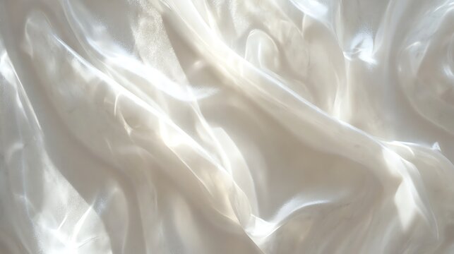 White sheer fabric with wrinkles in the material, sunlit.