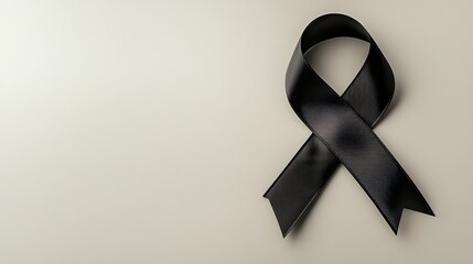 A black ribbon tied into a bow on a light gray background.