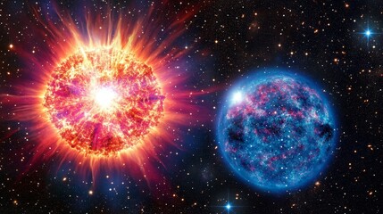 Obraz premium Stellar Explosion Unleashes Cosmic Particles - A supernova, the cataclysmic death of a massive star, ejects high-energy particles into the cosmos.