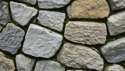 Obraz premium Close-up of a textured stone wall featuring natural stones with a mix of gray and beige tones 