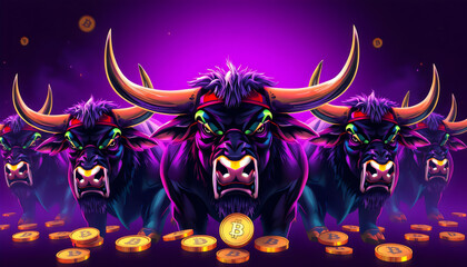 Bull 3 Bodies on a purple background
