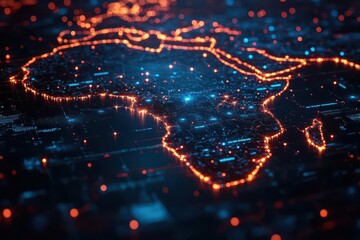 a digital landscape showcasing interconnected blockchain nodes across a vibrant map of africa symbolizing technological growth and potential