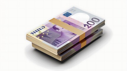 A realistic stack of Euro bills with intricate details, isolated on a transparent background.